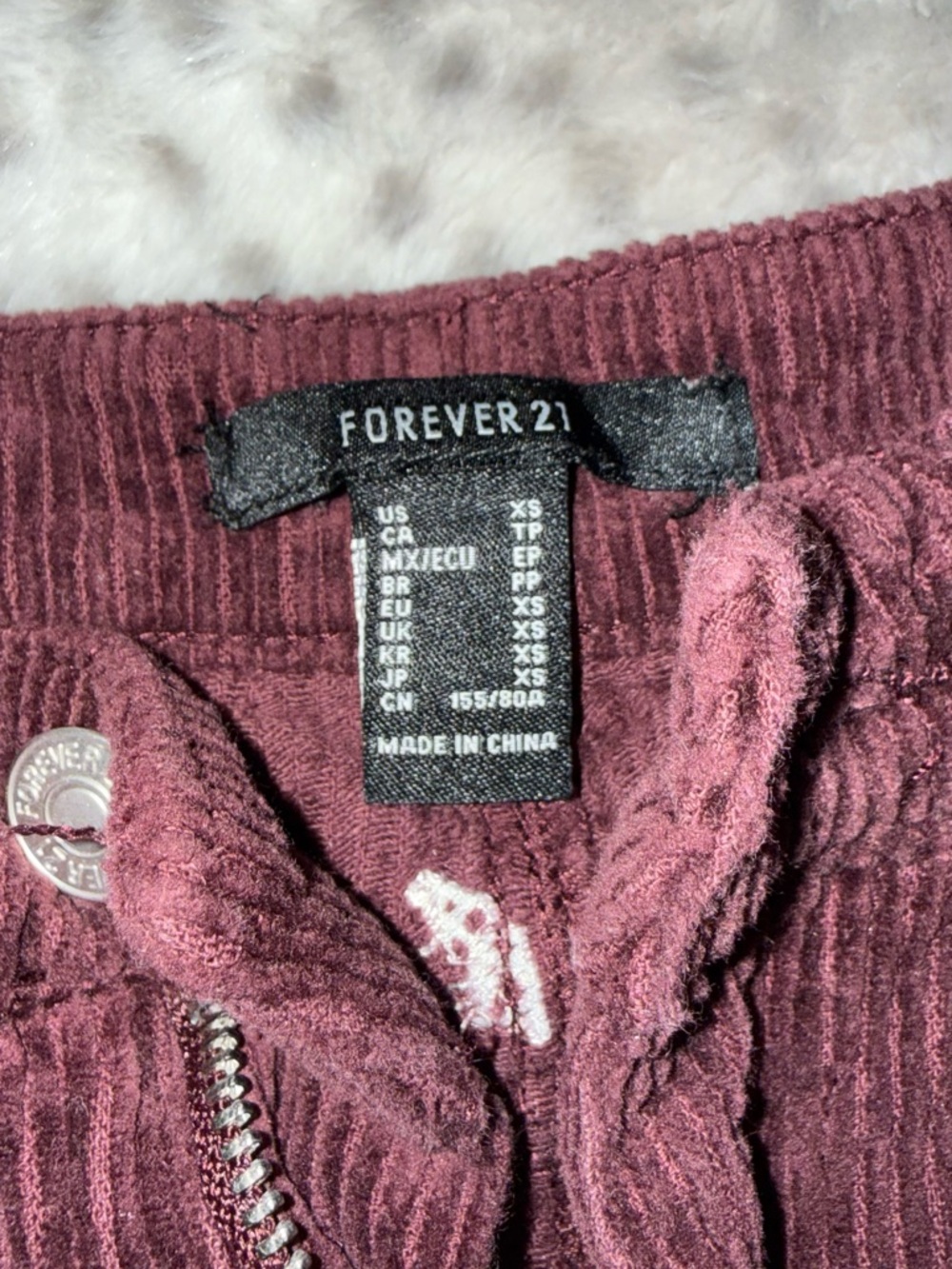 Forever 21 Ribbed Corduroy mushroom Zip pants- Dusty Plum